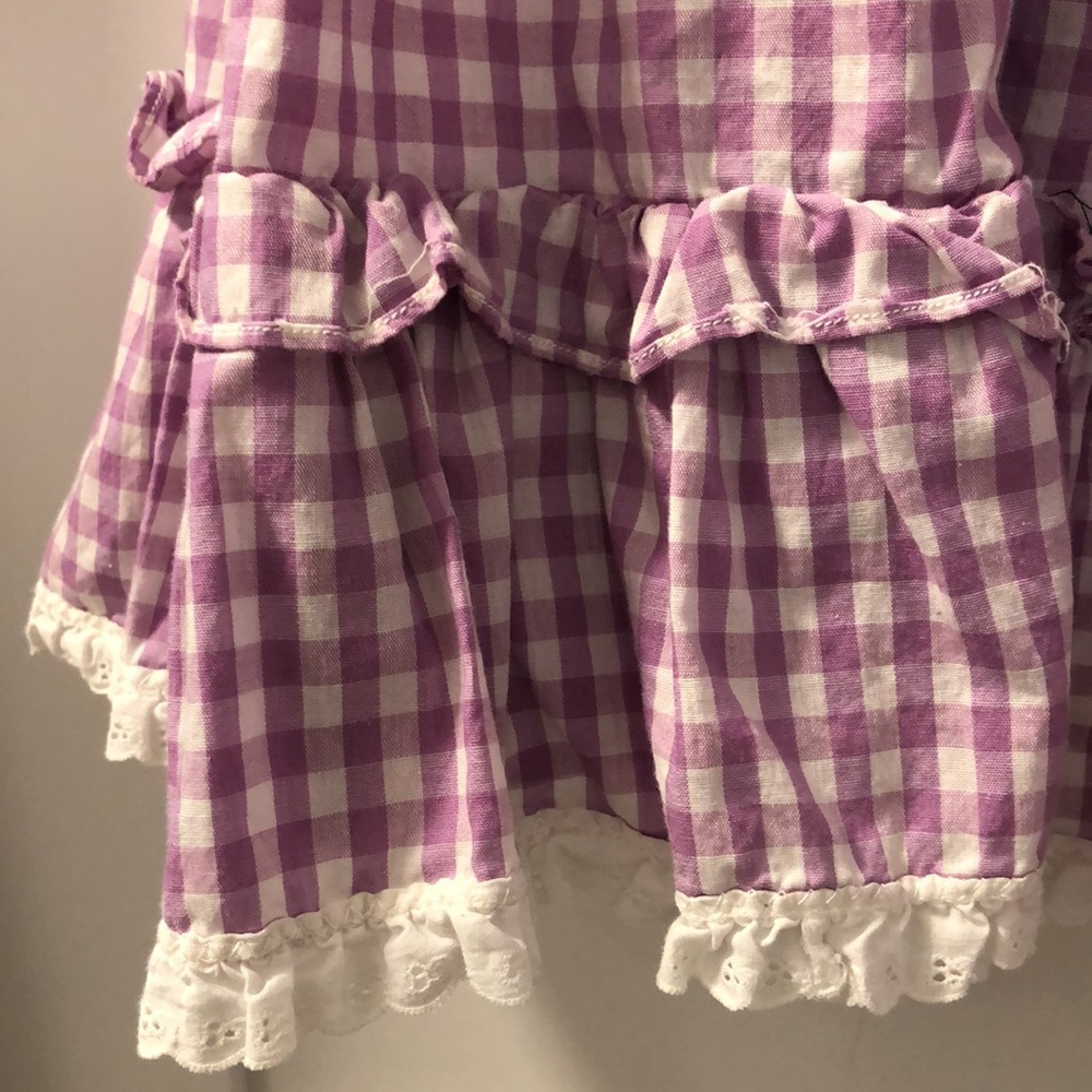 Handmade Gingham square dance Skirt Women's XS Vintage Lace Trim purple twirling - Picture 3 of 9